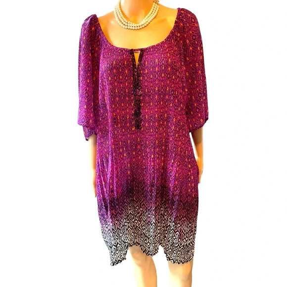 Catherines Sexy Boho Art to wear Beach Summer Top Blouse Women Plus 4X 30/32W - Picture 1 of 7